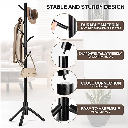 WANGMUXIA Coat Rack, Freestanding Coat Rack with 8 Hooks and 3 Adjustable Size Tree Coat Racks for Bedroom, Hallway, Entrance, Office, for Hats, Coats, Scarves, Handbags - Image 6
