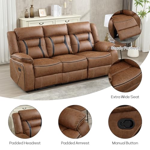 EBELLO Faux Leather Recliner Sofa Furniture Set for Living Room, Recliner Chair, Manual Loveseat, 3 Seat Recliniing Sofa Couch Set for Meeting Room, Brown - Image 4