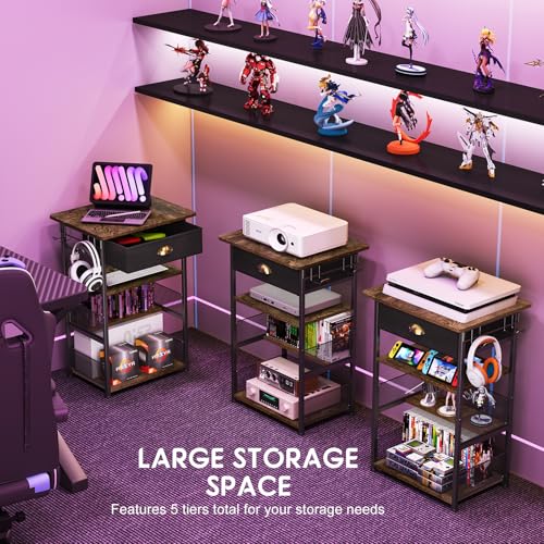 Hongtamoya 4-Tier AV Media Stand with Drawer, Video Game Console Shelf with 2 Hooks, Audio Rack Tower Perfect for/Xbox/ PS5/Switch/Game Consoles/DVD/Record Player/Projector/Sky Box/TV Accessories - Image 7