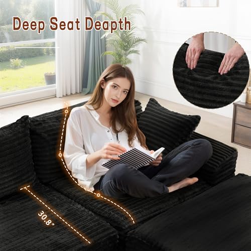 Korser 108" Sectional Couches for Living Room, Modular Sectional Sofa with L-Shape Chaise, Cloud Couch, Comfy Corduroy Fluffy Couch with Deep Seat and Side Pockets, No Assembly Required - Image 5