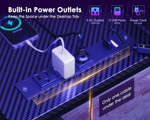 ODK 48 Inch Gaming Desk with USB Charging Ports and LED Lights, Reversible L Shaped Computer Desk with Storage Shelves & Monitor Stand, Corner Gamer Desk Table with Power Outlets, Black - Image 7