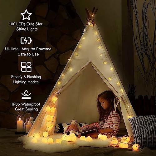 Star String Lights Plug in - 33 ft 100 LED Star Fairy String Lights with Remote and Timer, Waterproof for Bedroom Porch Wedding Party Patio Garden Tent Indoor Outdoor Décor, Warm White - Image 5