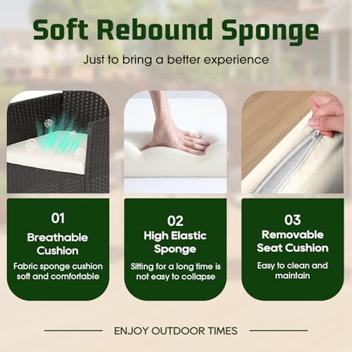 FDW | 4-Piece Patio Furniture Set | Black | Outdoor Wicker Furniture with Coffee Table | Modern Rattan Chairs Conversation Set | Outdoor Seating | Weather-Resistant | for Porch, Garden, Lawn - Image 7