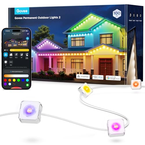 Govee Permanent Outdoor Lights 2, 100ft RGBIC Outdoor Lights with 72 LED Lights, IP67 Waterproof, 100 Scene Modes with 40lm White for Outdoor Decorations, Works with Alexa, Google Assistant, White - Image 2