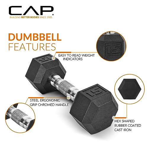 CAP Barbell 150 LB Rubber Coated Hex Dumbbell Hand Weight Set with Vertical Storage Rack - Chrome Handle | Black Rack - Image 4