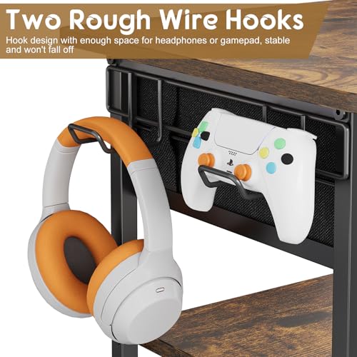 Hongtamoya 4-Tier AV Media Stand with Drawer, Video Game Console Shelf with 2 Hooks, Audio Rack Tower Perfect for/Xbox/ PS5/Switch/Game Consoles/DVD/Record Player/Projector/Sky Box/TV Accessories - Image 4