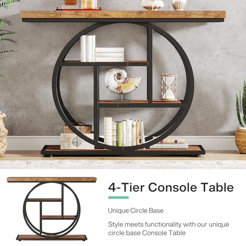 Tribesigns 41.3" Console Table, Industrial 4-Tier Sofa Table Entryway Table with Circle Base, Narrow Wood Accent Tables with Storage Shelves for Living Room, Hallway, Foyer, Rustic Brown - Image 7
