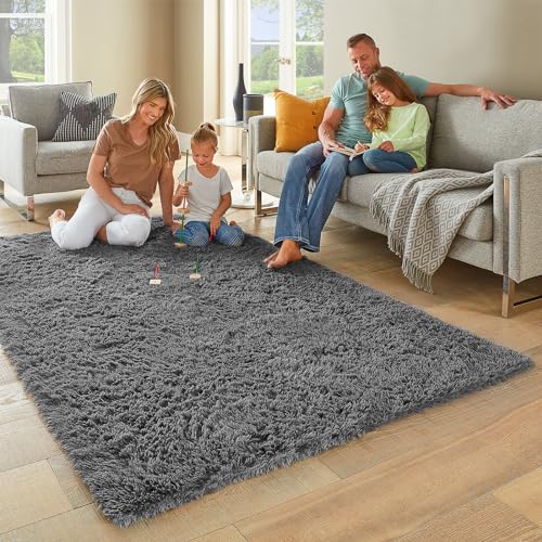 Ophanie Area Rugs for Living Room Bedroom, Upgrade Non-Slip Fluffy Soft Grey Shag Carpet, Indoor Floor Gray 4x6 Fuzzy Shaggy Living Room Plush Rug for Kids Home Dorm Decor Aesthetic - Image 3
