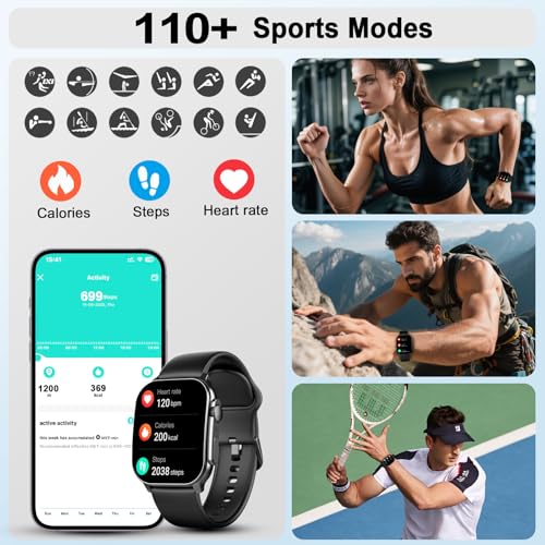 Smart Watch for Men Women, 2.01" AMOLED Curved Display Smart Watch, Bluetooth Call, 100+ Sport Modes, Fitness Tracker with 24/7 Heart Rate/Sleep Monitor, IP68 Waterproof Smartwatch for Android iOS - Image 6