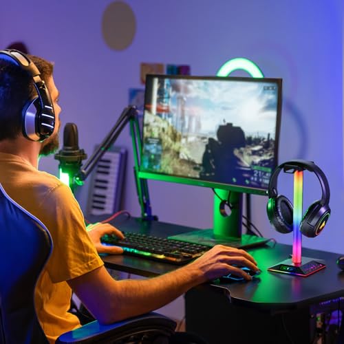 Xergur Gaming Headphone Stand PC Accessories - RGB Headset Stand with 2 USB Charger, Cool LED Headphone Holder PC Gaming Accessories Gift for Boys Men Gamers, Computer Game Hardware for Desk - Image 5