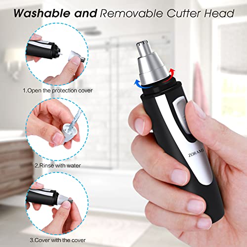 Ear and Nose Hair Trimmer Clipper - 2025 Professional Painless Eyebrow & Facial Hair Trimmer for Men Women, Battery-Operated Trimmer with IPX7 Waterproof, Dual Edge Blades for Easy Cleansing Black - Image 6