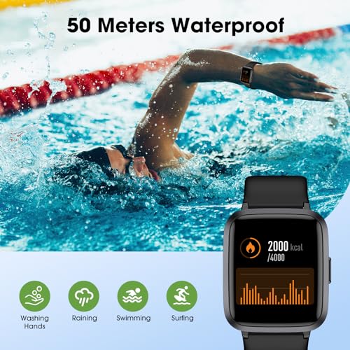 Fitness Tracker Watch with Heart Rate Monitor, Large Screen Activity Tracker with Pedometer, Sleep Monitor, Calories & Step Counter, 5ATM Waterproof Smart Watch for Women Men Fitness Watch for Sports - Image 3