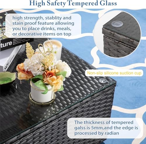 Vongrasig 7 Pieces Patio Furniture Sets, Outdoor All-Weather Wicker Patio Conversation Sets, L-Shaped Rattan Sectional Patio Sofa with Glass Table for Backyard, Beige - Image 8