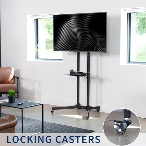 VIVO Mobile TV Cart for 32 to 83 inch Screens up to 110 lbs, LCD LED OLED 4K Smart Flat and Curved Panels, Rolling Stand with Laptop DVD Shelf, Locking Wheels, Max VESA 600x400, Black, STAND-TV03E - Image 5