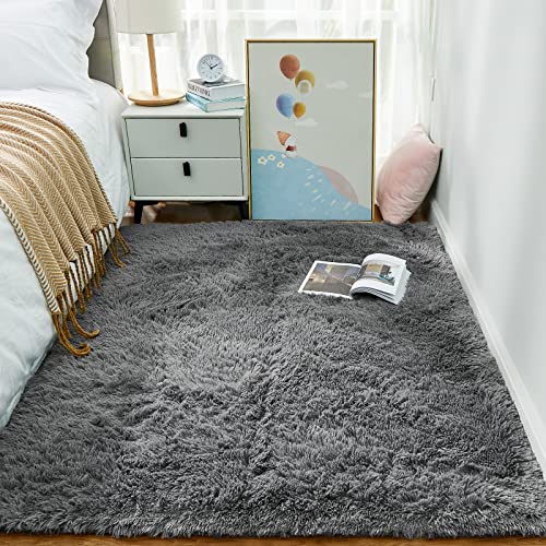 Ophanie Area Rugs for Living Room Bedroom, Upgrade Non-Slip Fluffy Soft Grey Shag Carpet, Indoor Floor Gray 4x6 Fuzzy Shaggy Living Room Plush Rug for Kids Home Dorm Decor Aesthetic - Image 6