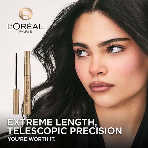 L'Oreal Paris Makeup Telescopic Original Lengthening, Lash Separating Mascara with Dual Precision Brush, Washable, Blackest Black, 0.27 Fl Oz., 1 Count - Image 3