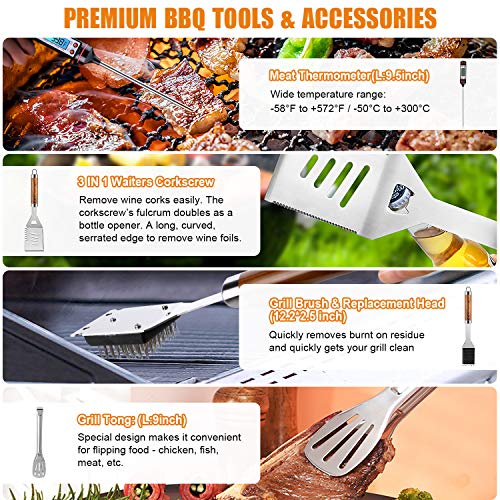 Cifaisi BBQ Grill Accessories Set, 38Pcs Stainless Steel Grill Tools Grilling Accessories with Aluminum Case, Thermometer, Grill Mats for Camping/Backyard Barbecue, Grill Set for Men Women - Image 6