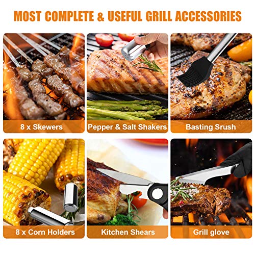 Cifaisi BBQ Grill Accessories Set, 38Pcs Stainless Steel Grill Tools Grilling Accessories with Aluminum Case, Thermometer, Grill Mats for Camping/Backyard Barbecue, Grill Set for Men Women - Image 9