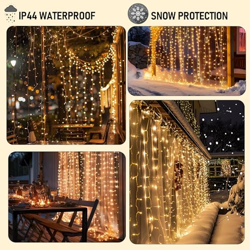 Dazzle Bright 300 LED Curtain Lights, Plug in Fairy Curtain Lights for Bedroom, Christmas Hanging String Lights Outdoor for Window Backdrop Wall Wedding Patio Indoor Dorm Party Decor, Warm White - Image 8