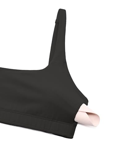 CRZ YOGA Butterluxe Square Neck Sports Bras for Women - Spaghetti Strap Yoga Wireless Low Coverage Padded Cami Crop Top Black Medium - Image 6