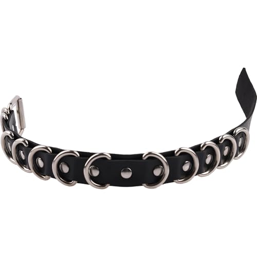 FM FM42 Black PU Simulated Leather 2-Layer O-Ring Collar Choker Necklace With Detachable Chain Leash - Image 7