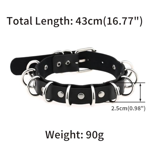 FM FM42 Black PU Simulated Leather 2-Layer O-Ring Collar Choker Necklace With Detachable Chain Leash - Image 3