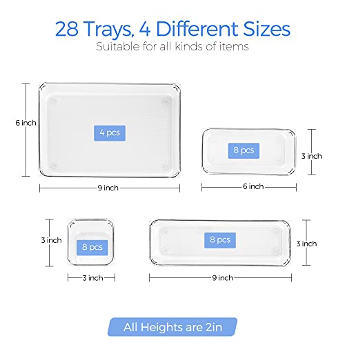 Ravinte 28 PCS Drawer Organizer Plastic Storage Bins, 4 - Size Kitchen Drawer Organizer with Non-Slip Pads Clear Desk Storage Tray for Makeup, Jewelries, Kitchen Utensils and Office - Image 3