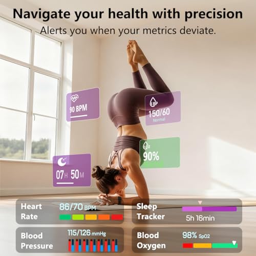 MorePro Health Fitness Tracker with Blood oxy-gen Monitor and 24/7 Heart Rate and Blood Pressure, Sleep Monitor, 120+ Sport Modes Waterproof Fitness Watch for Women Men Android iOS, Black - Image 3