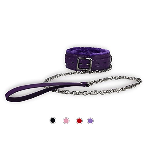 JOYMIN PU Leather Gothic Choker Collar with Long and Durable Detachable Leash Chain Adjustable Collar Necklace, Purple - Image 2