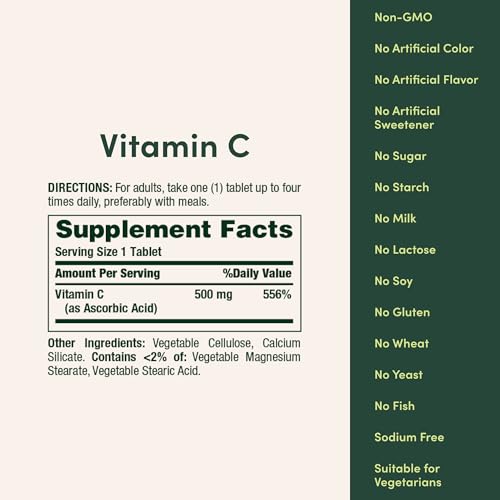 Nature's Bounty Vitamin C 500mg, Supports a Healthy Immune System, Daily Vitamin Supplement, 250 Vegetarian Tablets - Image 6