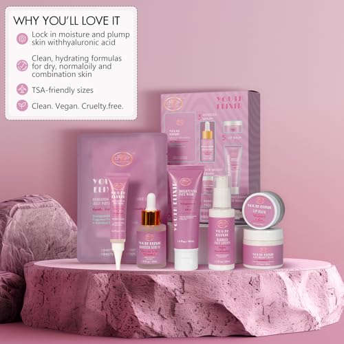 Valentines Day Gifts for Woman Skin Care Set Travel Size, Daily Routine with Hydrate + Protect SkinCare 7-Pieces Travel Kit for Women|Cleanser, Cream, Serum, Eye Cream, Lotion, Lip Mask, Jelly Patches - Image 7