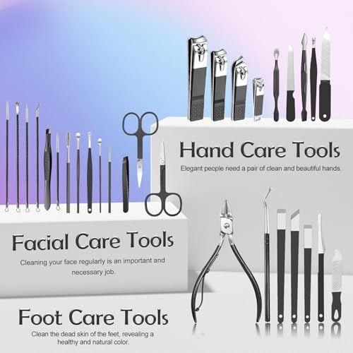 Manicure kit Personal Care Mens Grooming Kit, 30 in 1 Professional Nails Kit Pedicure Kit, Nail Clippers for Men and Beauty Tool Portable Set, with Luxurious Travel Case (Black) - Image 5