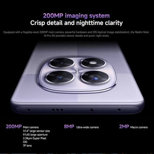 Xiaomi Redmi Note 14 Pro 5G + 4G LTE (for Tmobile Mint Tello & Global) (256GB + 8GB) NFC 6.67" 120Hz 200MP Pro AI Camera Model 24090RA29G Unlocked Dual Sim (Midnight Black) - Image 3