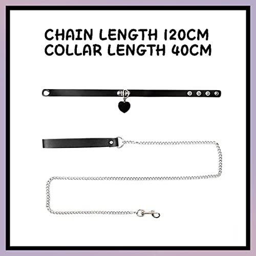 Tsangbaby Heart Pendant Choker with Leash Sexy Punk Collar Choker with Chains Gothic Black Leather Necklace for Cosplay Costume Party - Image 5
