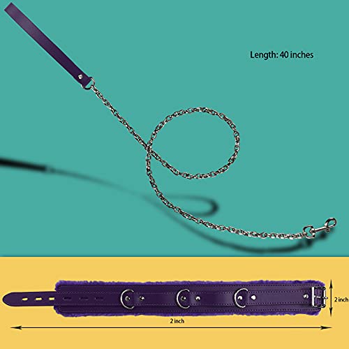JOYMIN PU Leather Gothic Choker Collar with Long and Durable Detachable Leash Chain Adjustable Collar Necklace, Purple - Image 3