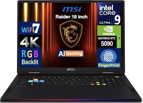 MSI Raider AI Gaming Laptop 18" 120Hz Mini LED 4K Display (Intel Ultra 9-285HX, GeForce RTX 5090 24GB, 64GB DDR5, 2x1TB PCIe SSD (2TB), RGB KB, Fingerprint, Win 11 Pro) w/USB-C Dock - Image 3