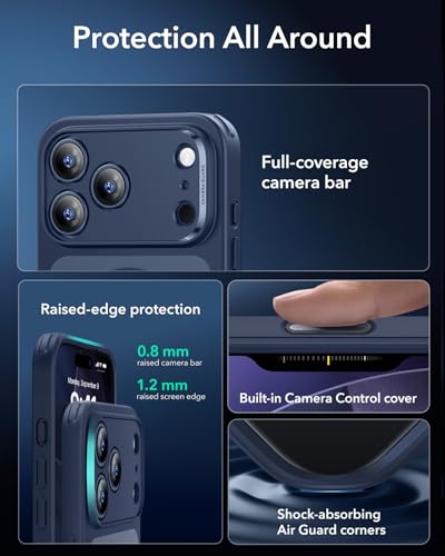 ESR for iPhone 17 Pro Max Case, Camera Control, Compatible with MagSafe, Shockproof Military-Grade Protection, Magnetic Phone Case for iPhone 17 Pro Max, Classic Hybrid Case, Frosted Blue - Image 4