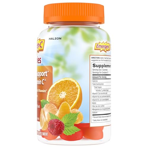 Emergen-C 750mg Vitamin C Gummies for Adults, Immunity Gummies with B Vitamins, Gluten Free, Orange, Tangerine and Raspberry Flavors - 45 Count - Image 10