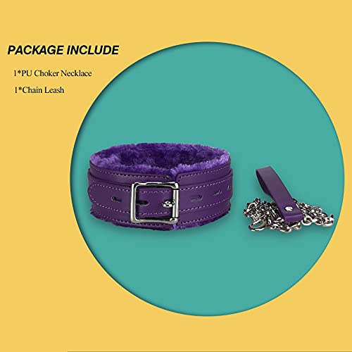 JOYMIN PU Leather Gothic Choker Collar with Long and Durable Detachable Leash Chain Adjustable Collar Necklace, Purple - Image 7