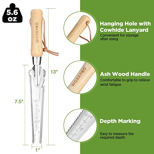 WORKPRO Hand Weeder Puller, 5-in-1 Stainless Steel Garden Trowel with Wooden Handle,Gardening Weeding Tool for Easy Weeder Removal, Planting, Weeding, Flower & Vegetable Care in Garden Lawn Yard