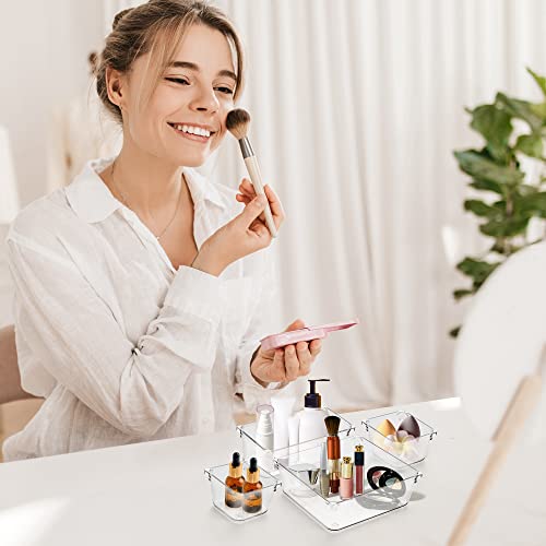 Ravinte 28 PCS Drawer Organizer Plastic Storage Bins, 4 - Size Kitchen Drawer Organizer with Non-Slip Pads Clear Desk Storage Tray for Makeup, Jewelries, Kitchen Utensils and Office - Image 2