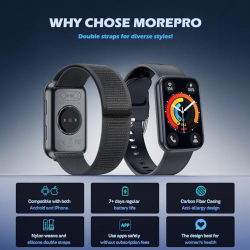 MorePro Health Fitness Tracker with Blood oxy-gen Monitor and 24/7 Heart Rate and Blood Pressure, Sleep Monitor, 120+ Sport Modes Waterproof Fitness Watch for Women Men Android iOS, Black - Image 8