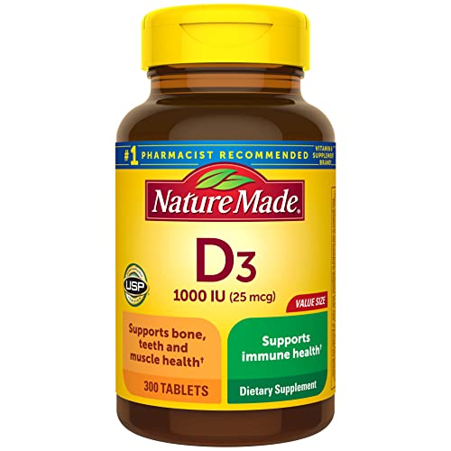 Nature Made Vitamin D3 1000 IU (25 mcg), Vitamin D Supplement for Bone, Teeth, Muscle and Immune Health Support, 300 Tablets, 300 Day Supply - Image 2