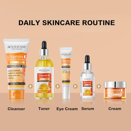 R RadiantRise Vitamin C Skin Care Set For Women , 5-In-1 Moisturizing Hyaluronic Acid Skin Care Routine with Facial Cleanser, Serum, Face Cream, Eye Cream, Toner - Image 8