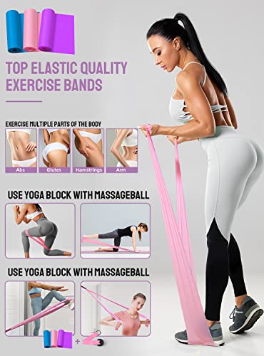 1/3 Pink Yoga Mat Thick, Yoga Set for Beginners Include High Density Pink Yoga Mat with Multi-loops Strap, Blocks, Booty Resistance Band Set, Door Anchor, Carring Strap - Image 7