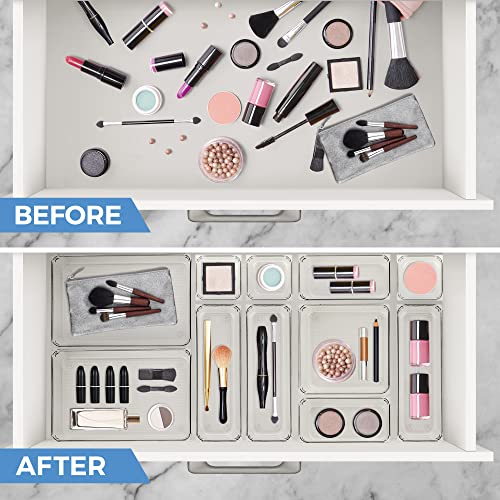 Ravinte 28 PCS Drawer Organizer Plastic Storage Bins, 4 - Size Kitchen Drawer Organizer with Non-Slip Pads Clear Desk Storage Tray for Makeup, Jewelries, Kitchen Utensils and Office - Image 4