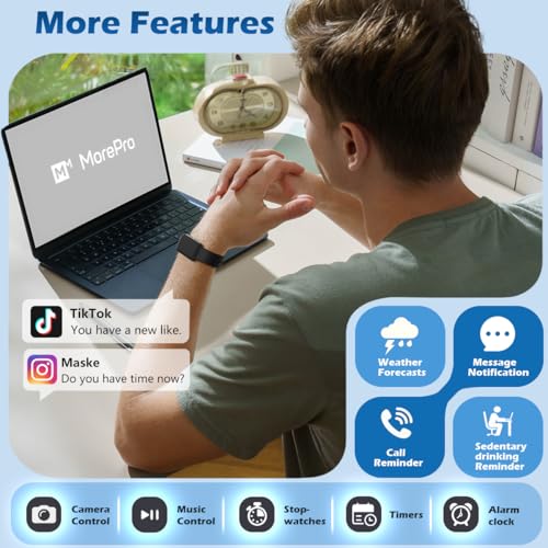 MorePro Health Fitness Tracker with Blood oxy-gen Monitor and 24/7 Heart Rate and Blood Pressure, Sleep Monitor, 120+ Sport Modes Waterproof Fitness Watch for Women Men Android iOS, Black - Image 6