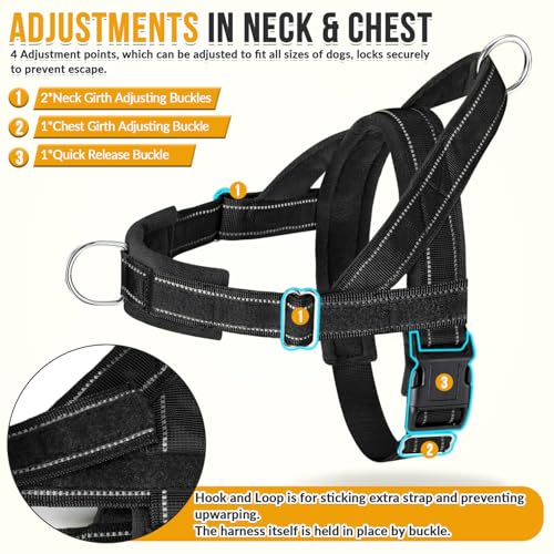 SlowTon No Pull Dog Harness - Heavy Duty Dog Harness and Leash Set for Medium Large Dogs, Reflective Tactical Harness with Soft Padded and Front Clip for Easy Walk and Training (Black M) - Image 6
