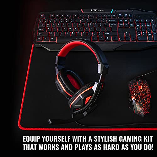 Ritz Gear Red Gaming Accessories Kit I 4-in-1 LED Combo with Multimedia Keyboard, Optical Mouse, Mouse Pad & Headset with Adapter | for Windows 7+ Desktop, Laptop, Xbox & PS4 with CR5-X 5" Monitors - Image 3