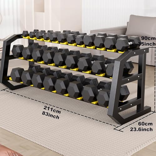 XSLRYH Rubber Coated Hex Dumbbell Weight Set, Strength Training Equipment Set with Anti-Slip Handle and 3-Tier Storage Rack for Home Gym Muscle Building and Full Body Workout(725kg Set) - Image 3
